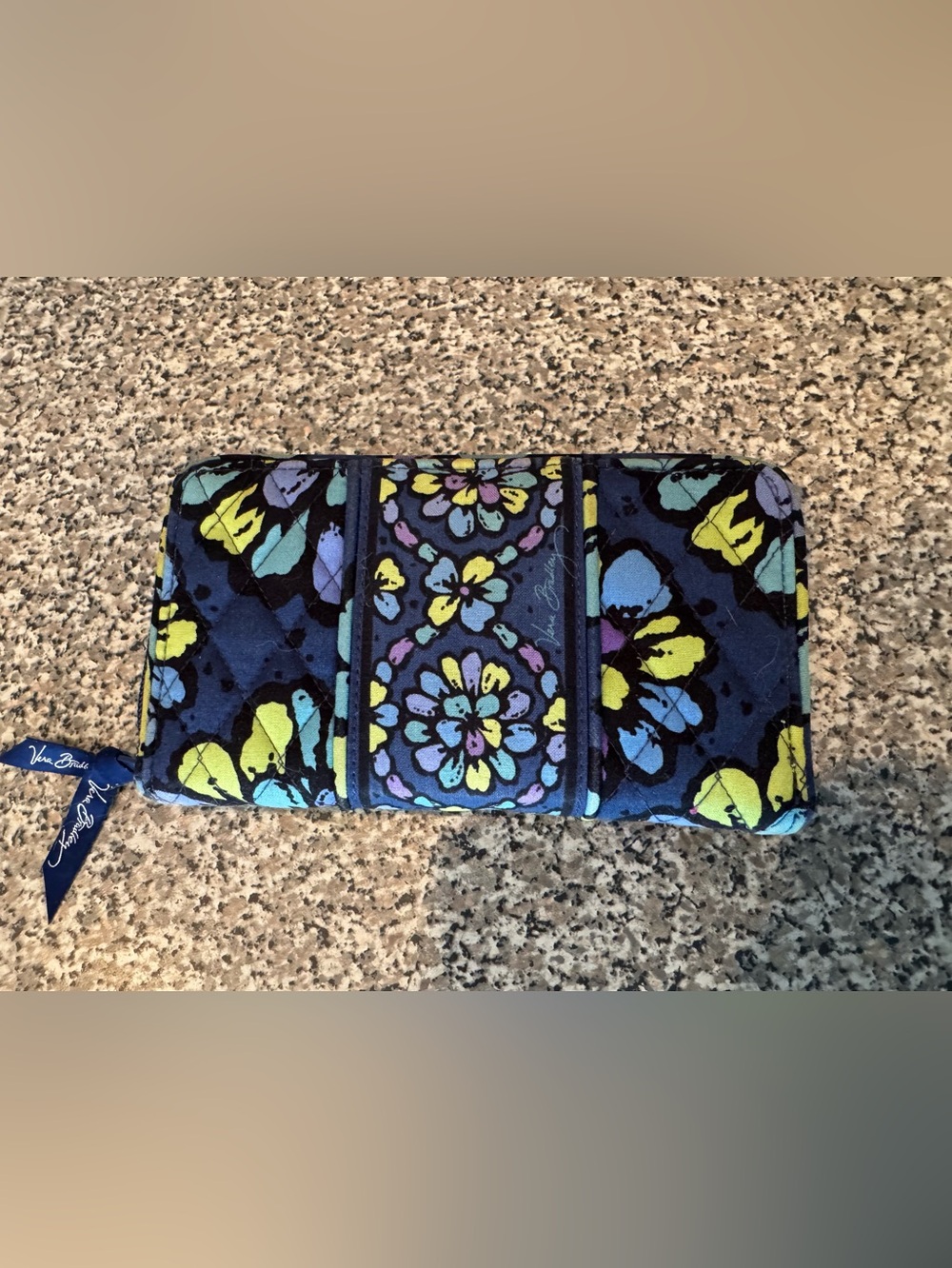 Vera Bradley Navy Quilted Floral Clutch Wallet